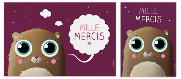 carte de remerciements naissance fille garçon marmotte
